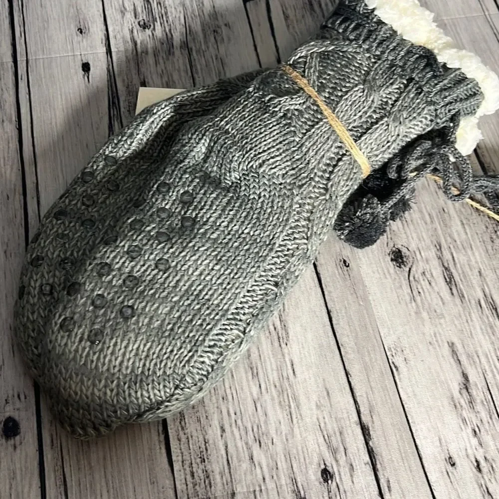 Green Label Girl's Cozy Faux Sherpa Lined Youth Slipper Socks Black Size 5-11 NW